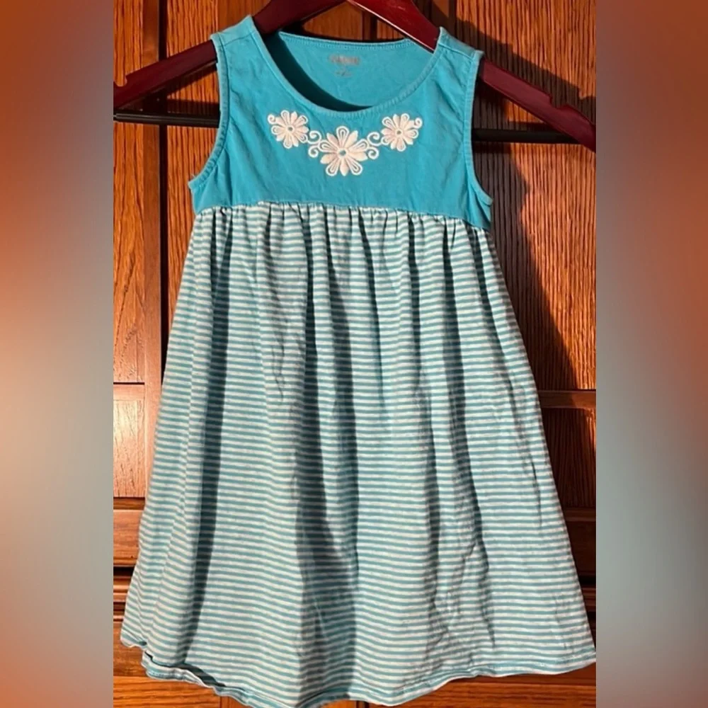 Gymboree Sleeveless Blue White Striped sundress Daisy Flower Appliqué Playwear